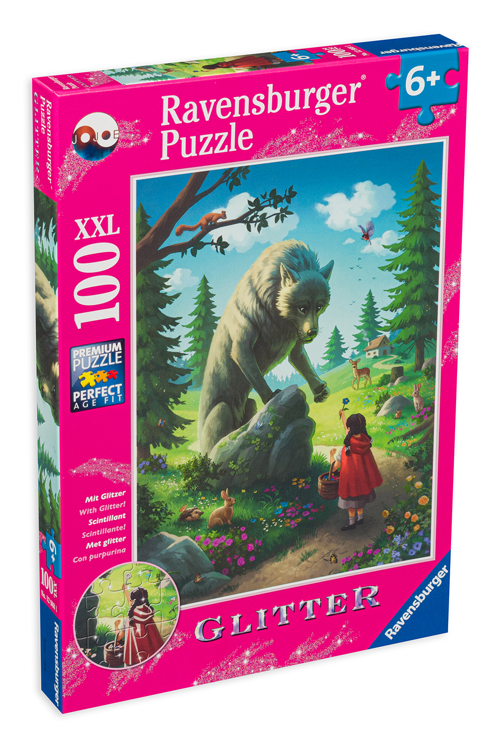 Пъзел с брокат Ravensburger от 100 XXL части - Червената шапчица и вълкът