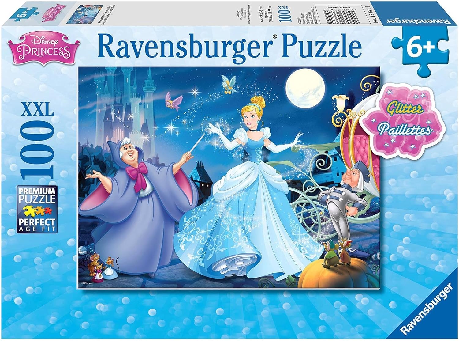 Пъзел с брокат Ravensburger от 100 XXL части - Очарователна Пепеляшка