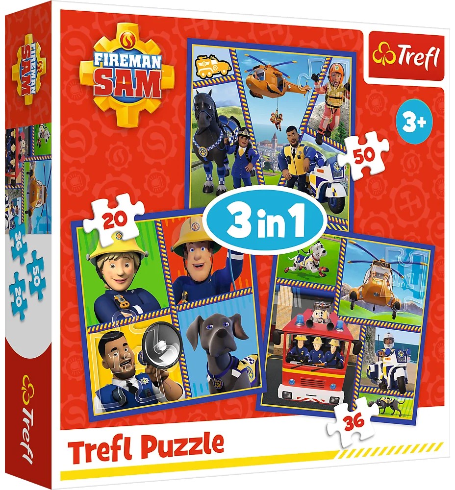 Пъзел Trefl 3 в 1 - Денят на Пожарникаря Сам