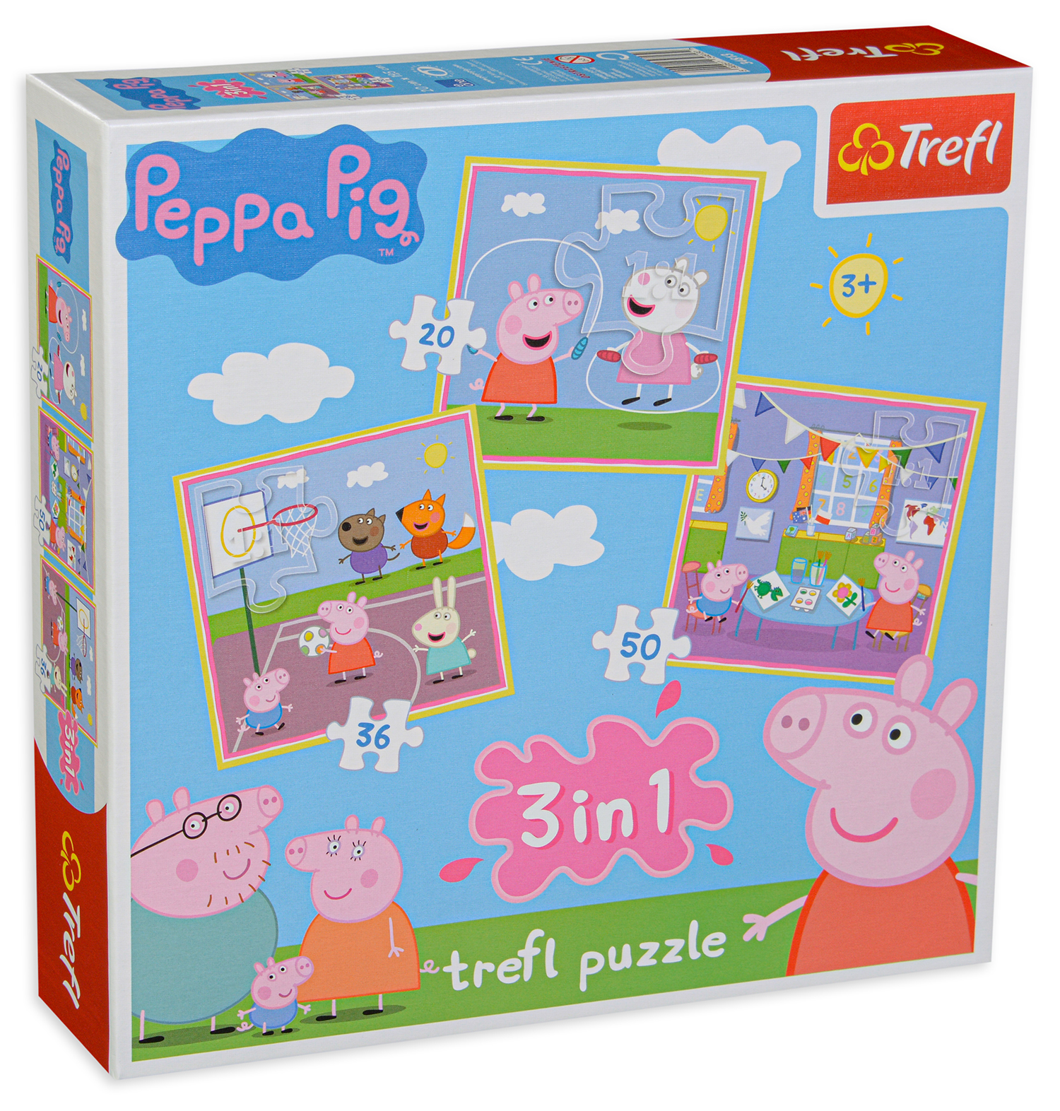 Пъзел Trefl 3 в 1 - Pepa Pig, Игра в училище