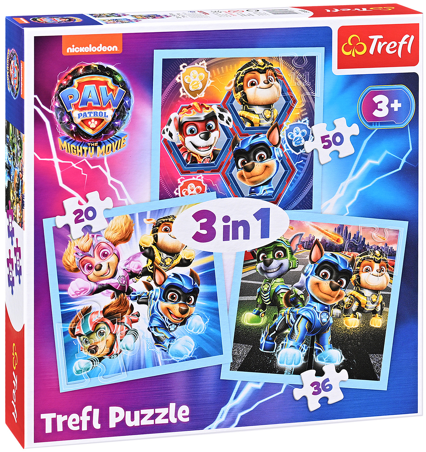 Пъзел Trefl 3 в 1 - Пес Патрул: Силата на могъщите кученца