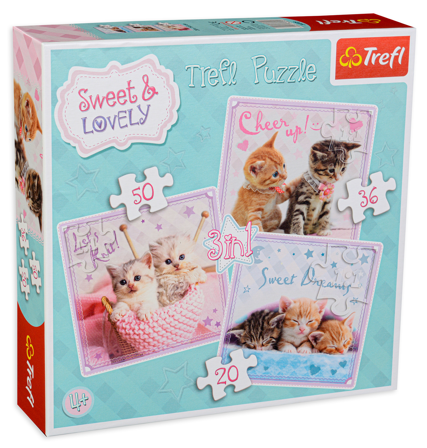 Пъзел Trefl 3 в 1 - Сладки котенца