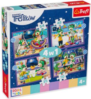 Пъзел Trefl 4 в 1 - Спокойната нощ на Трефлик