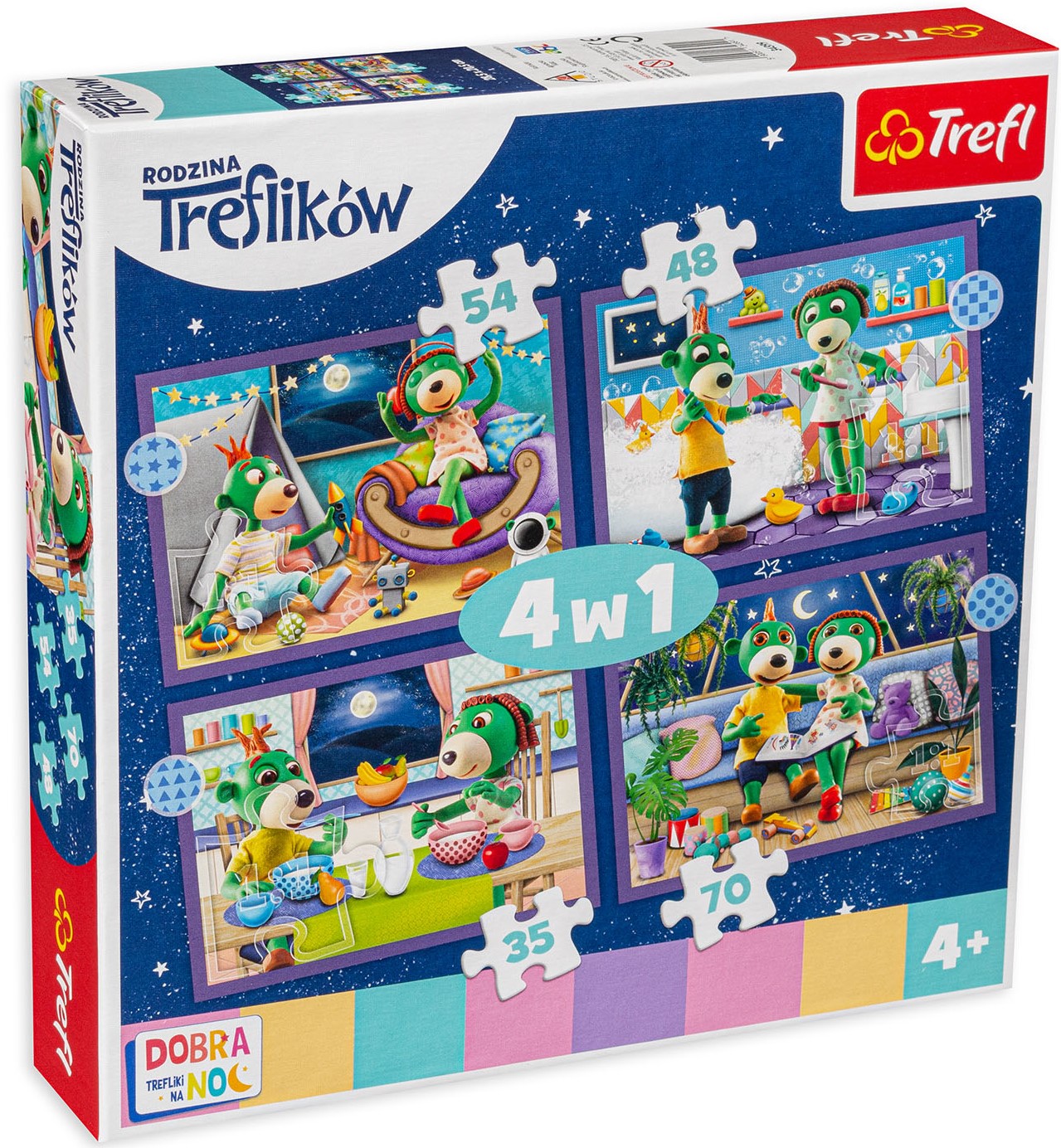 Пъзел Trefl 4 в 1 - Спокойната нощ на Трефлик