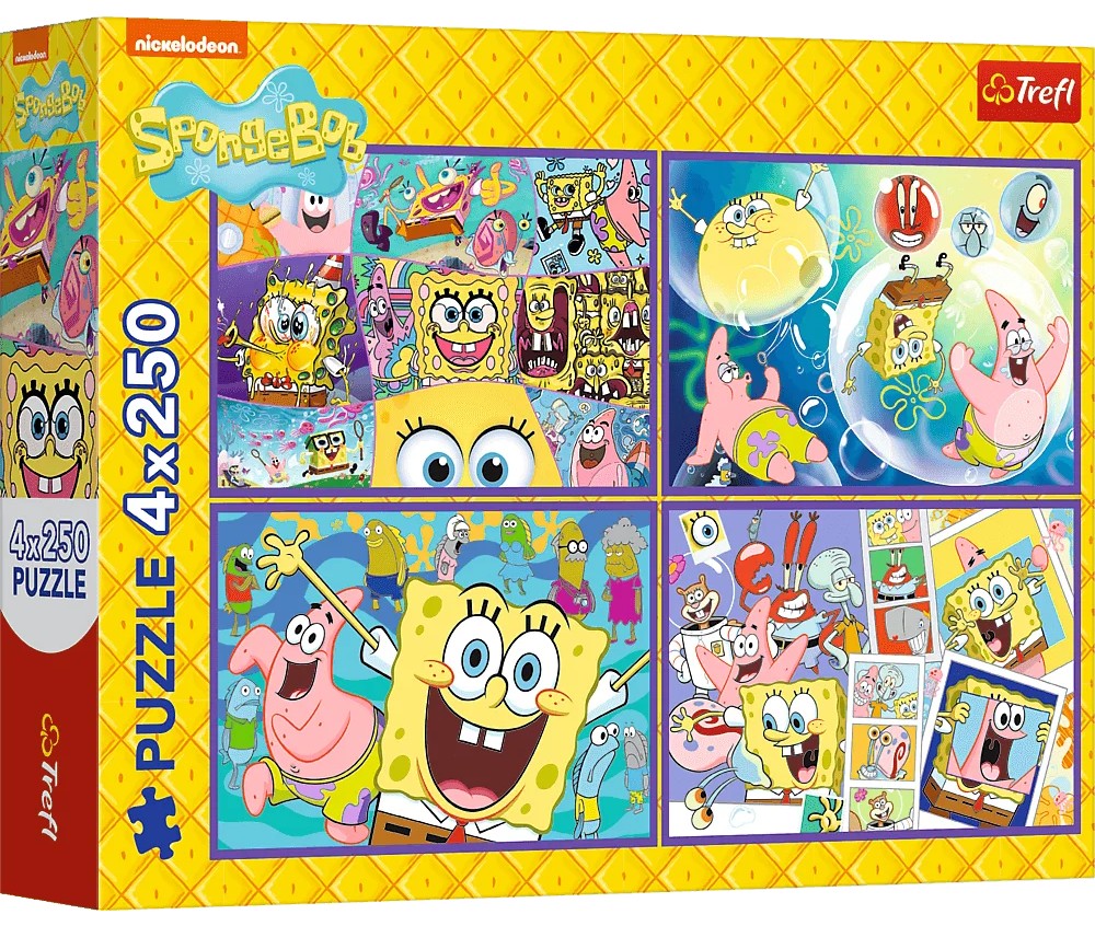 Пъзел Trefl от 4 x 250 части - Шантавият свят на Спондж Боб