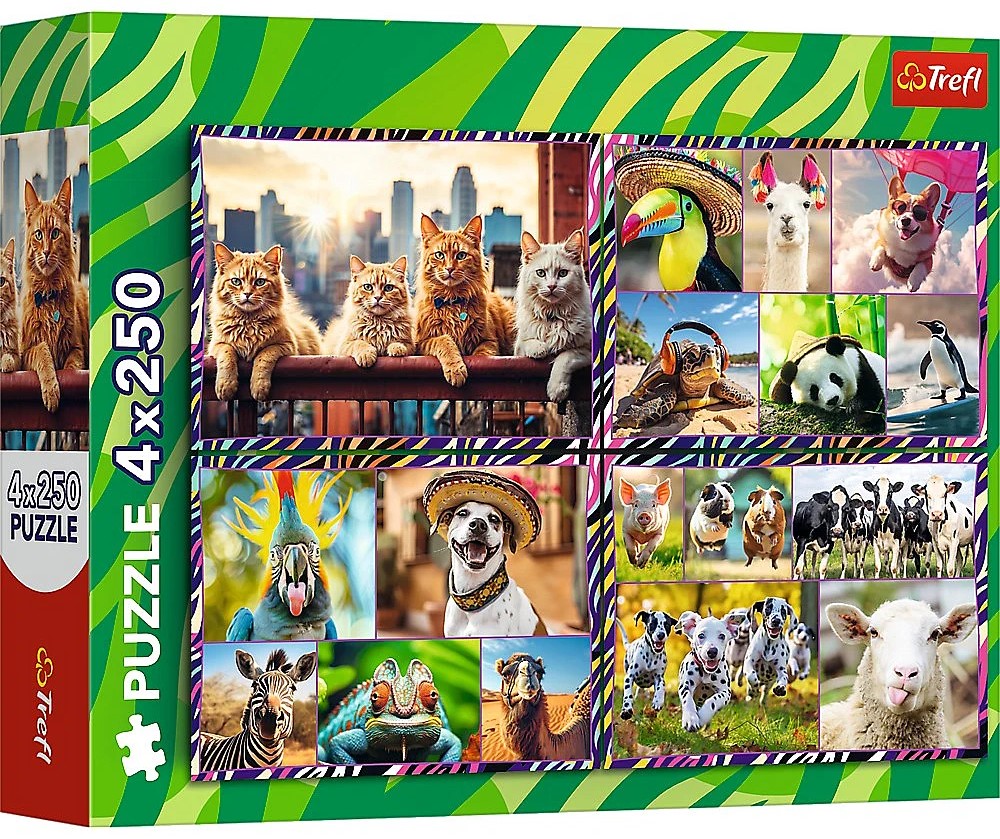 Пъзел Trefl от 4 x 250 части - Забавни животни