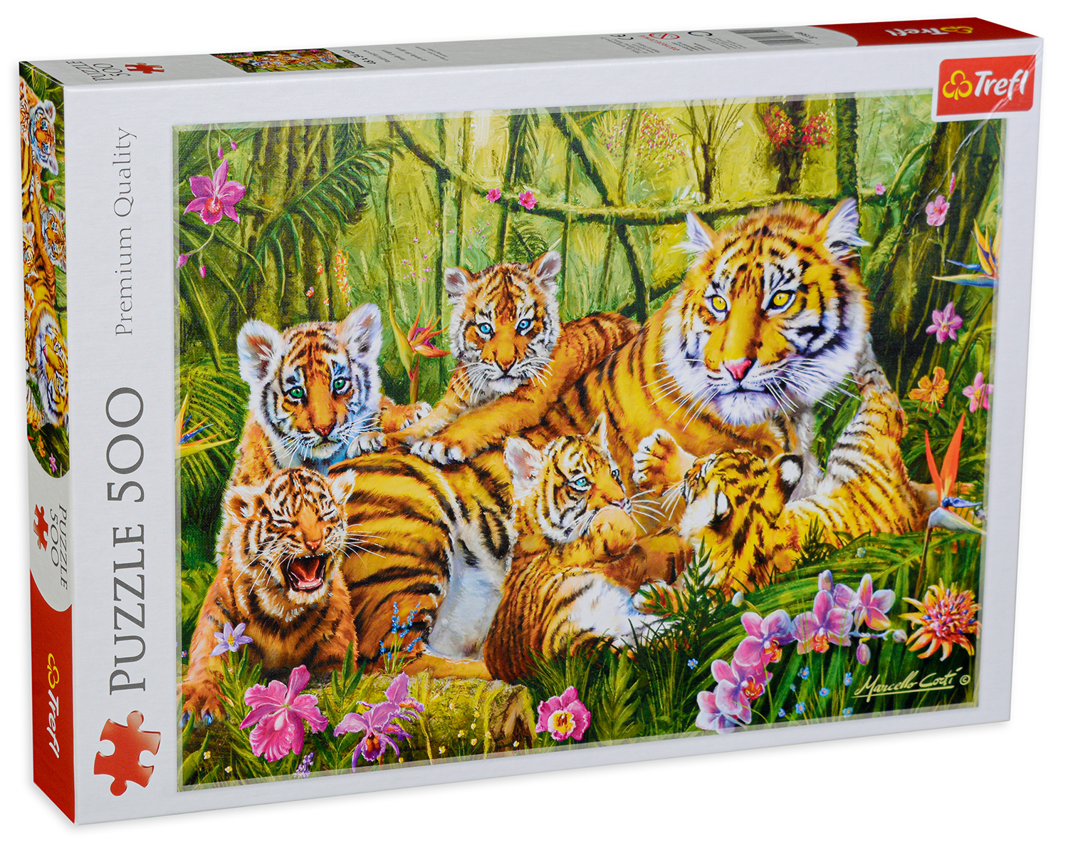 Пъзел Trefl от 500 части - Семейство тигри, Марчело Корти