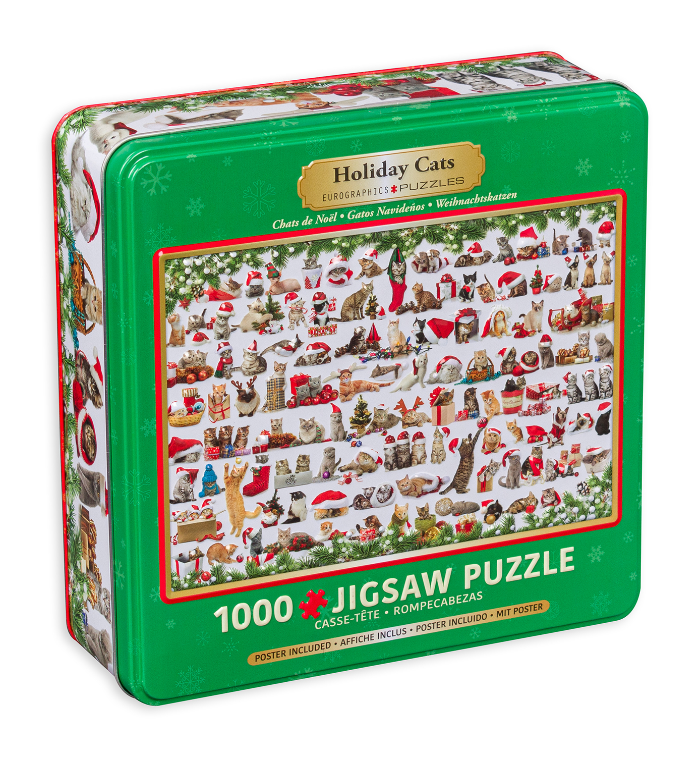 Пъзел в метална кутия Eurographics от 1000 части - Коледни котета