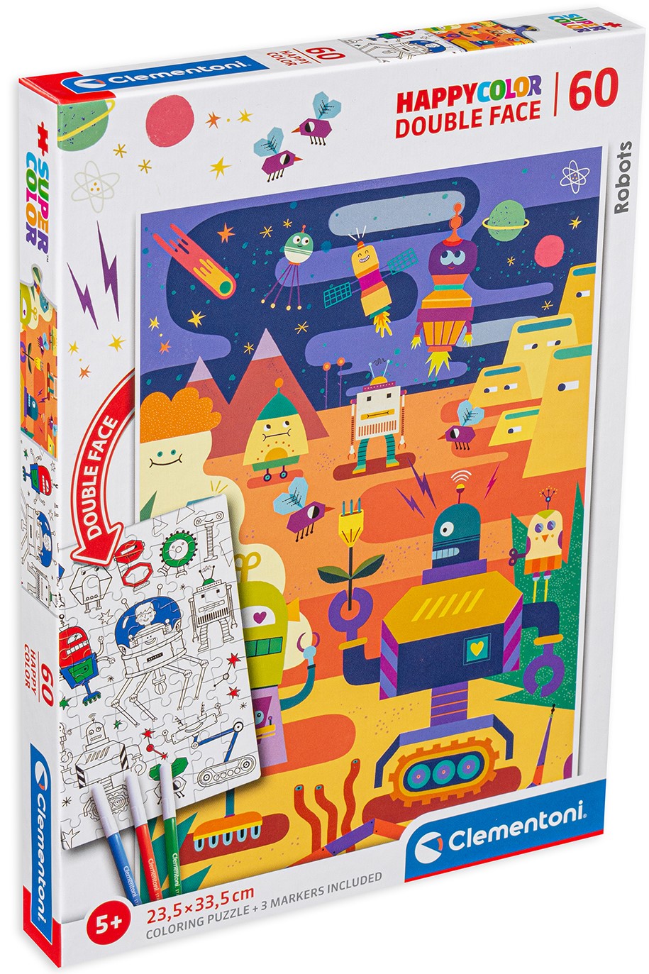 Пъзел за оцветяване Clementoni от 60 части - Цветни роботи