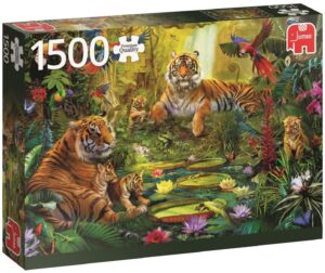 Пъзел Jumbo от 1500 части - Тигри в джунглата