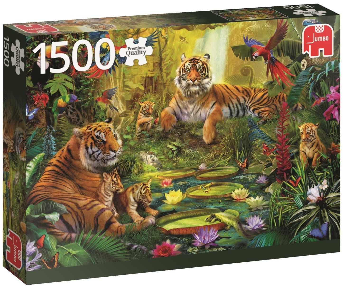 Пъзел Jumbo от 1500 части - Тигри в джунглата
