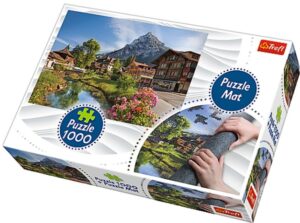 Пъзел Trefl от 1000 части - Алпите през лятото, с килимче за редене на пъзели