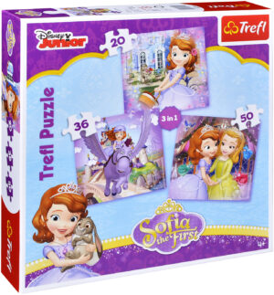 Пъзел Trefl 3 в 1 - София Първа и нейните приятели