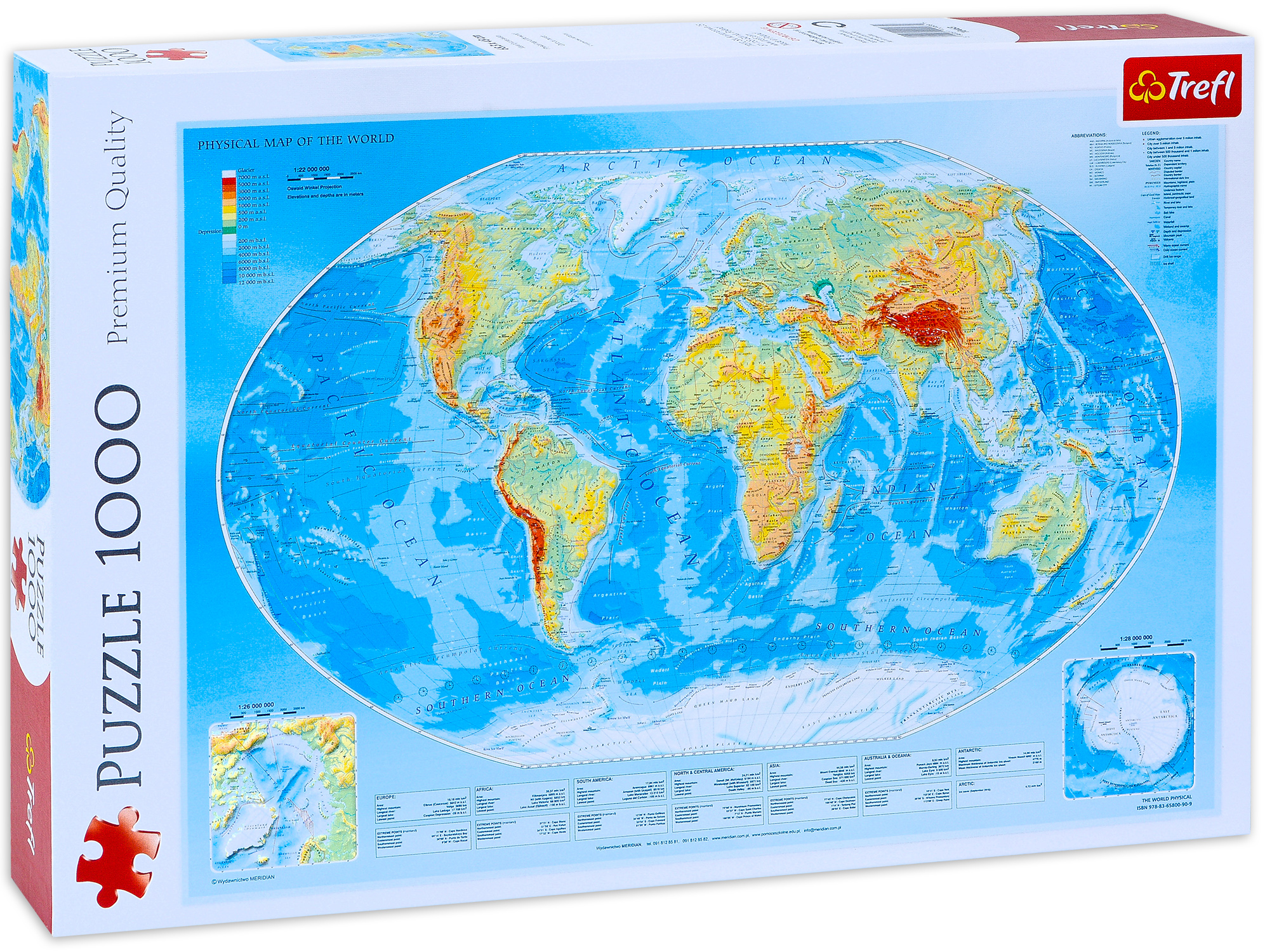 Пъзел Trefl от 1000 части - Физическа карта на света