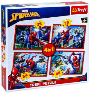 Пъзел Trefl 4 в 1 - В мрежата на Спайдърмен