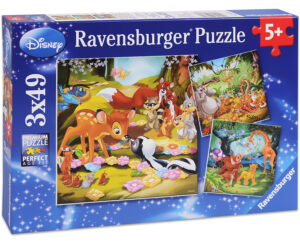 Пъзел Ravensburger от 3 x 49 части - Бамби, Балу и Симба