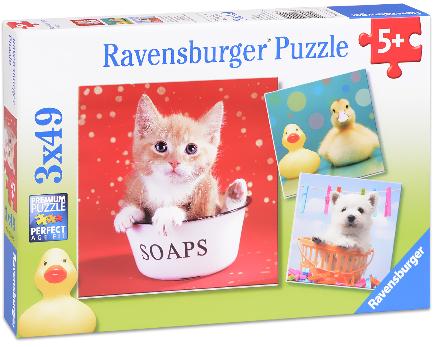 Пъзел Ravensburger от 3 x 49 части - Малки животни
