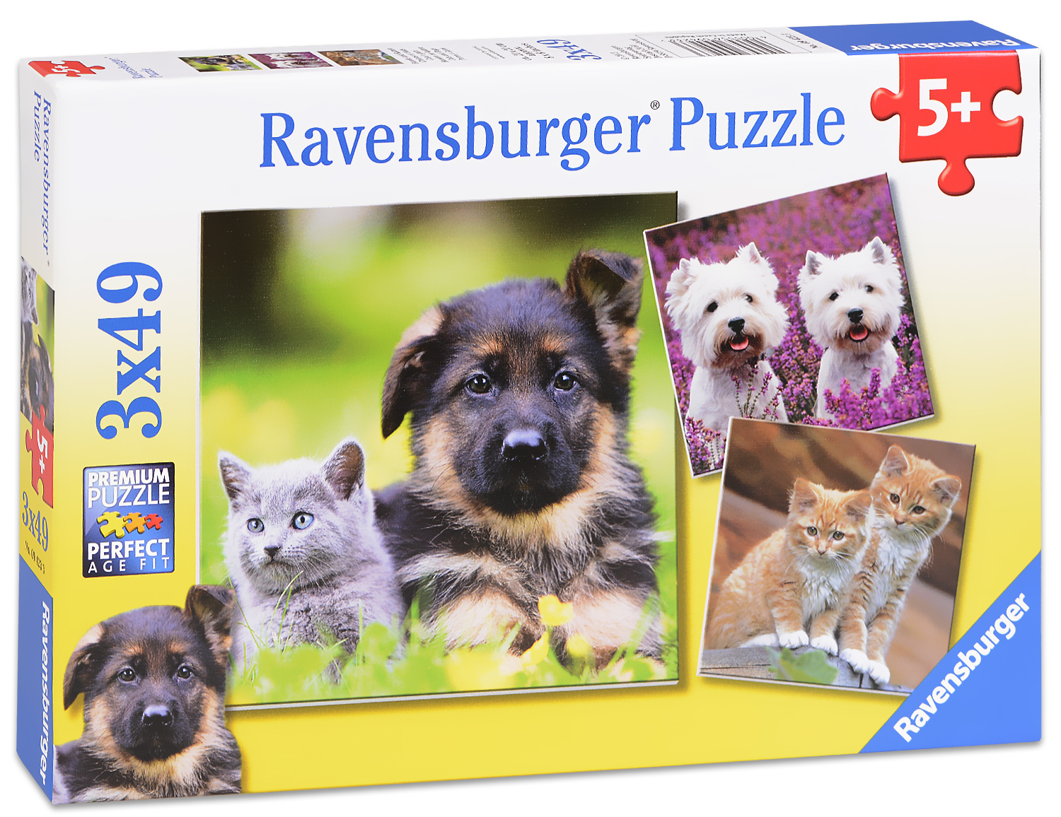 Пъзел Ravensburger от 3 x 49 части - Кучета и котки