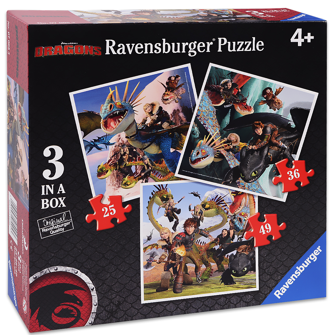 Пъзел Ravensburger 3 в 1 - Приключение с дракони