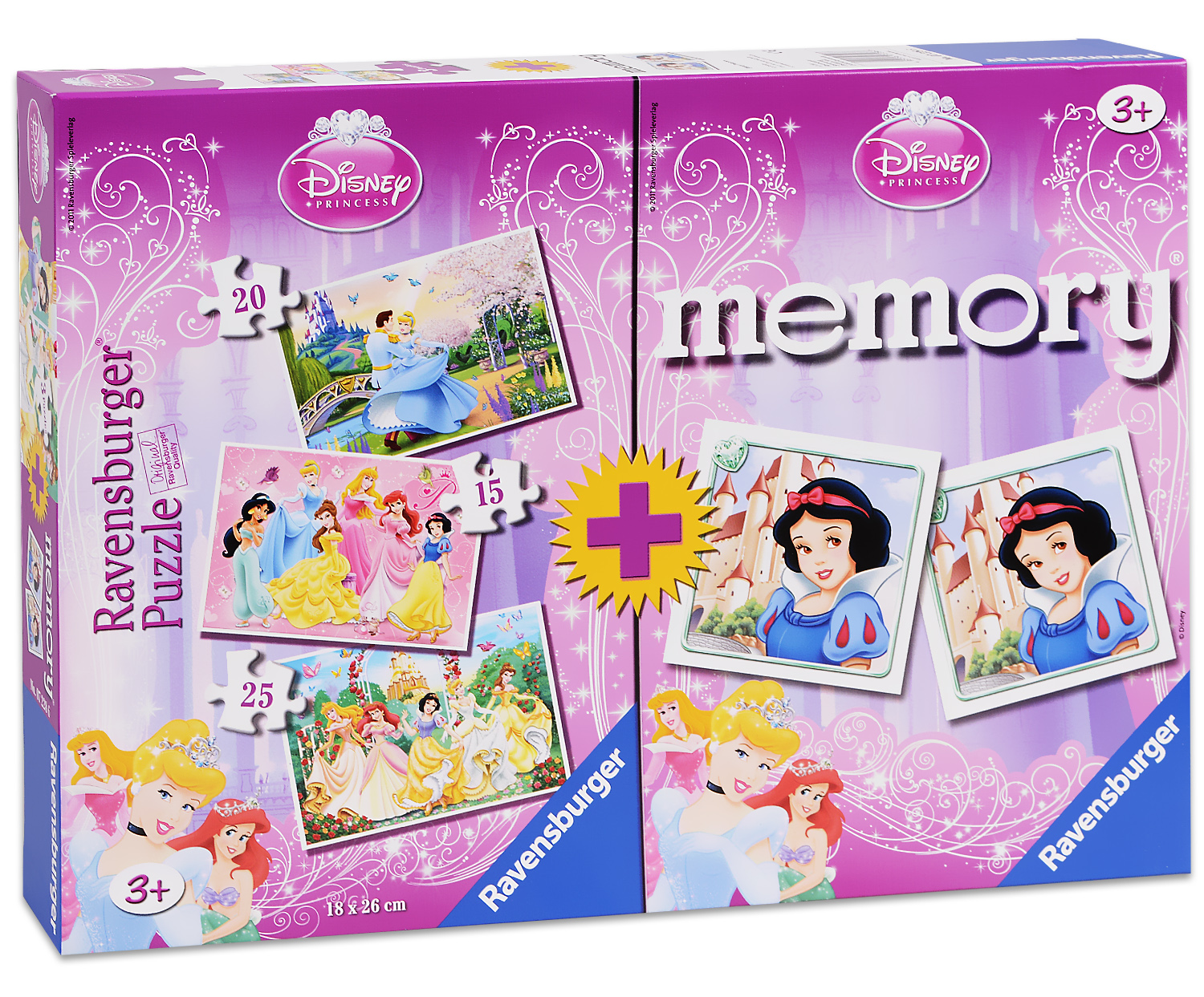 Комплект 3 пъзела и мемори игра Ravensburger - Принцеси