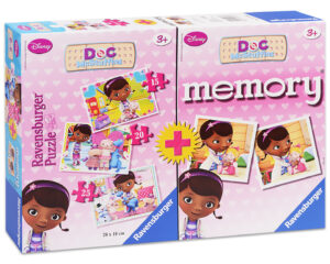 Комплект 3 пъзела и мемори игра Ravensburger - Док Макплюшинс