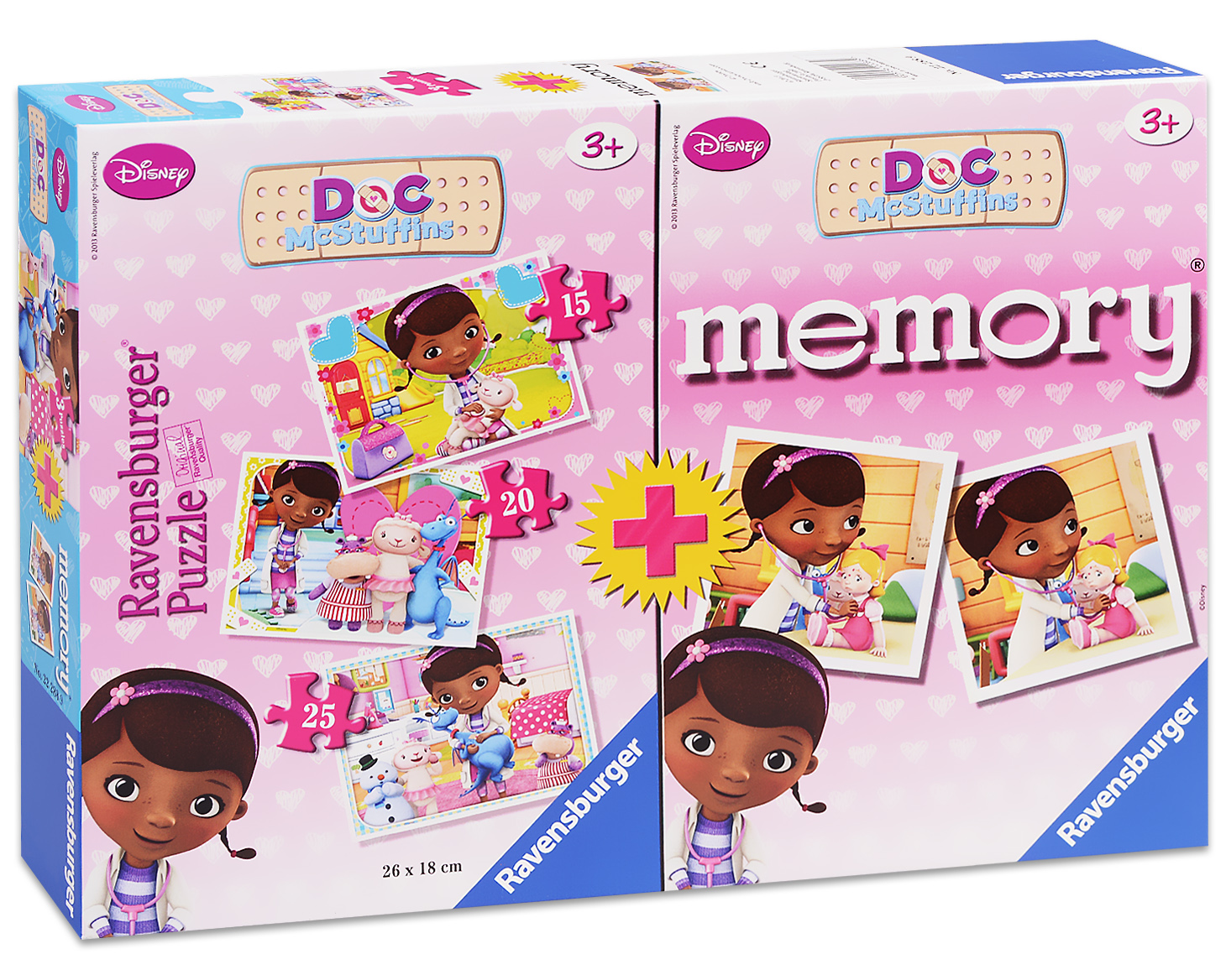 Комплект 3 пъзела и мемори игра Ravensburger - Док Макплюшинс