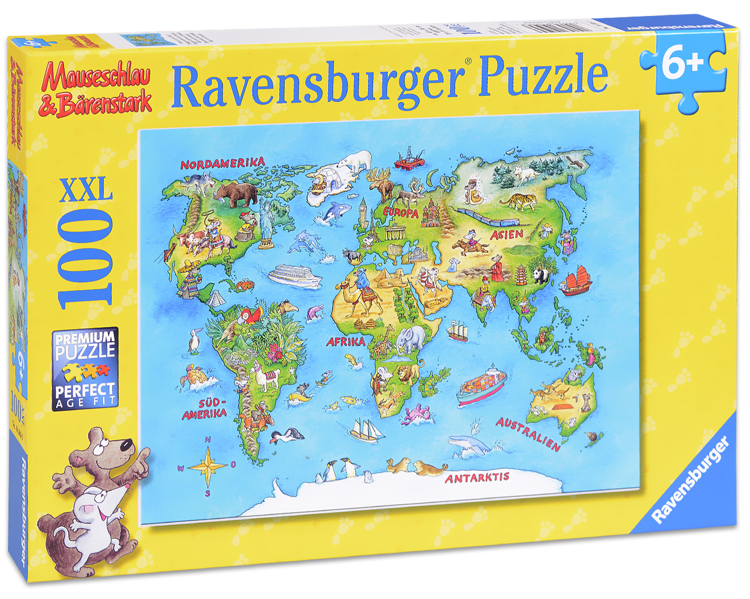 Пъзел Ravensburger от 100 XXL части - Карта животните по света
