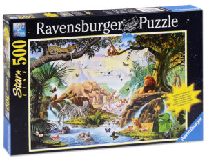 Светещ пъзел Ravensburger от 500 части - Животни до водопада