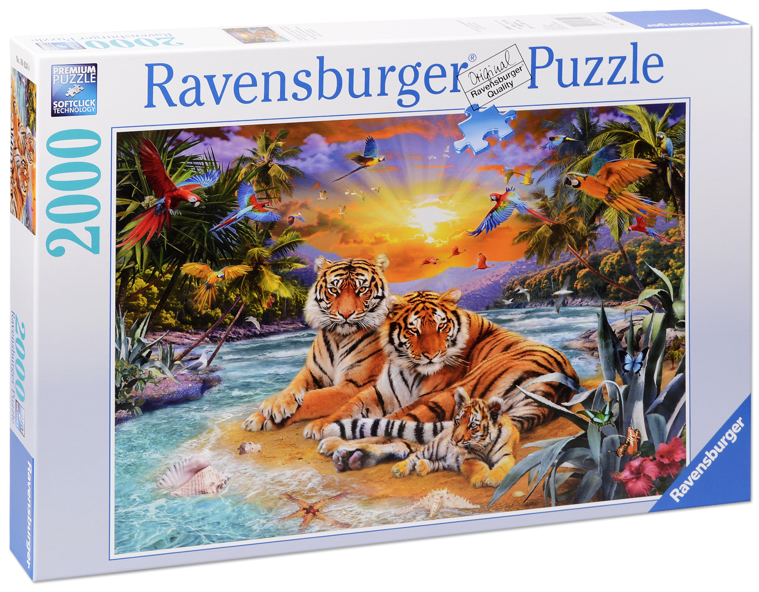 Пъзел Ravensbuger от 2000 части - Тигри на залез