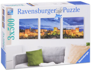 Квадратен пъзел Ravensburger от 3 x 500 части - Алхамбара през нощта