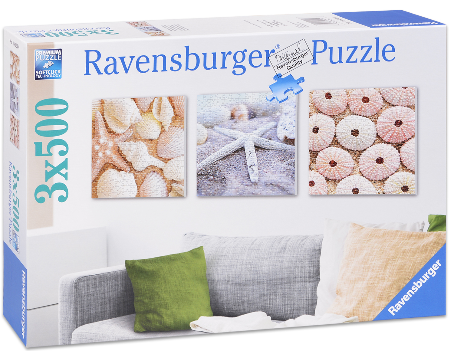 Квадратен пъзел Ravensburger от 3 x 500 части - Морски импресии