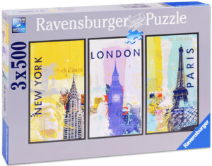 Пъзел Ravensburger от 3 x 500 части - Ню Йорк, Лондон, Париж