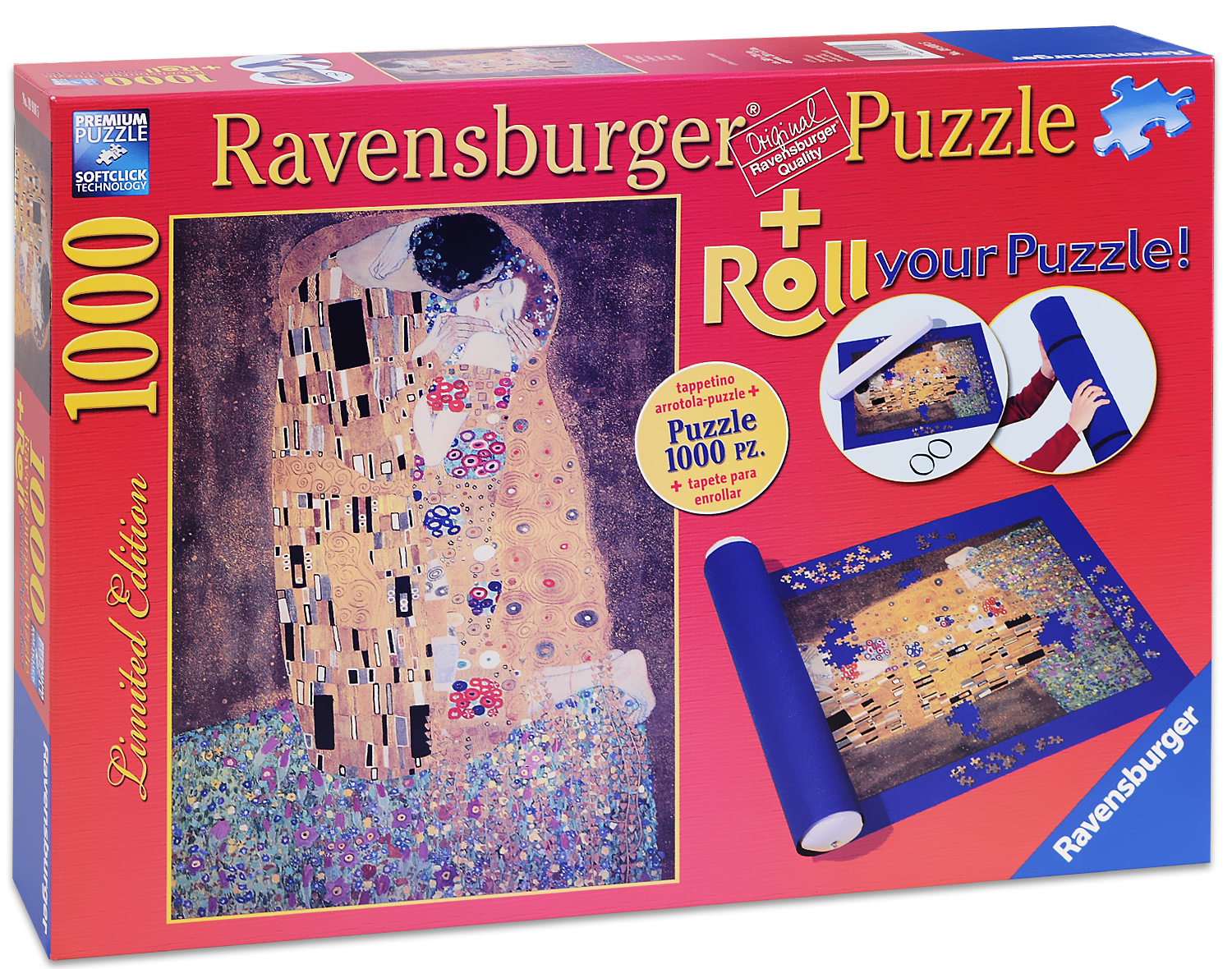 Пъзел Ravensburger от 1000 части с килимче за подреждане - Целувката