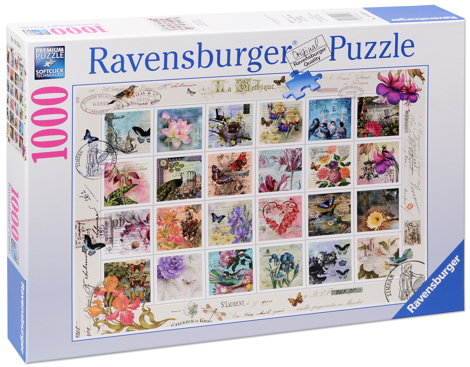 Пъзел Ravensburger от 1000 части - Пощенска марка с цветя