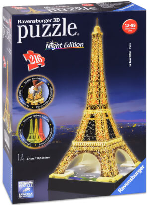 3D пъзел Ravensburger от 216 части - Айфеловата Кула, със светлини