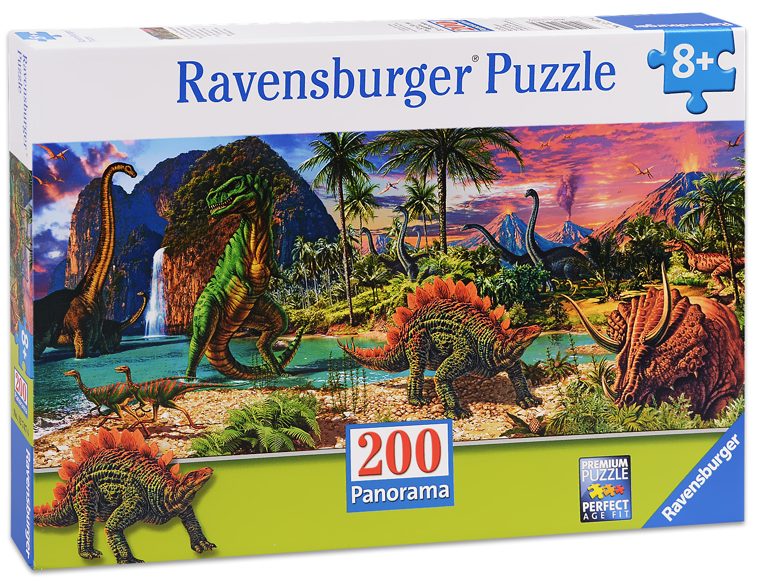 Панорамен пъзел Ravensburger от 200 части - В земята на динозаврите