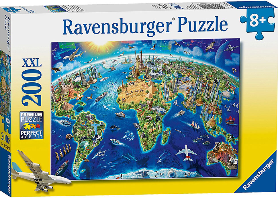 Пъзел Ravensburger от 200 XXL части - Карта на световните забележителности