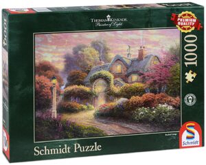 Пъзел Schmidt от 1000 части - Колиба с розова градина, Томас Кинкейд