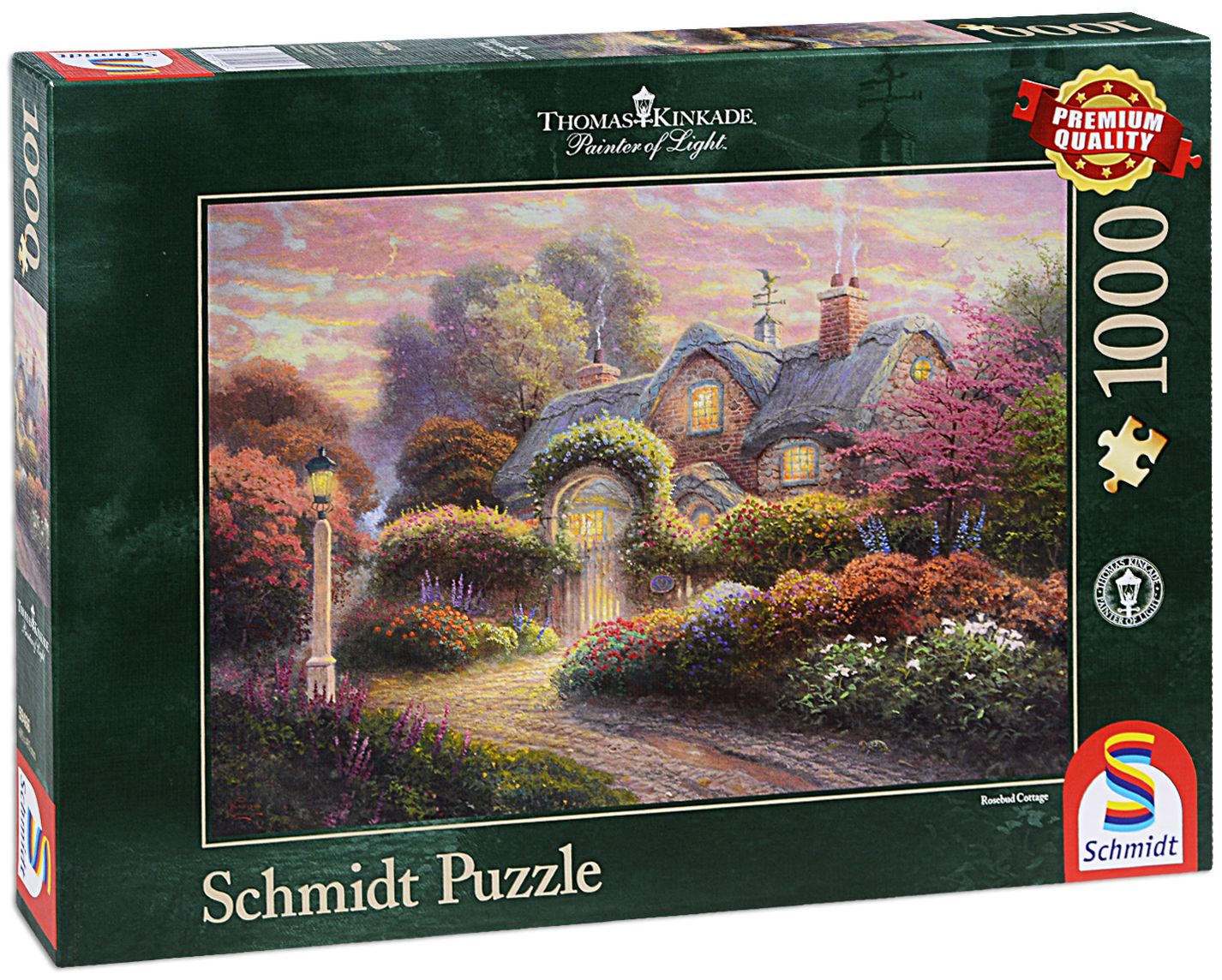 Пъзел Schmidt от 1000 части - Колиба с розова градина, Томас Кинкейд