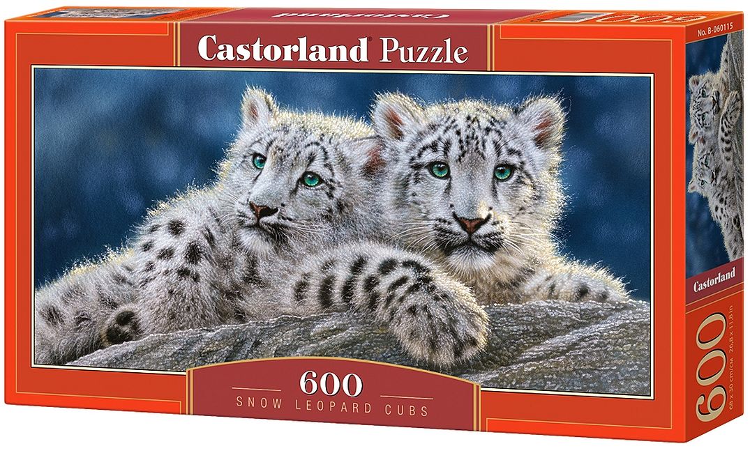 Панорамен пъзел Castorland от 600 части - Бебета снежни леопарди
