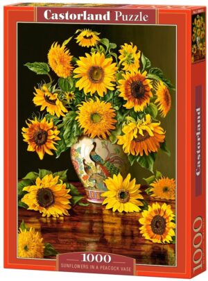 Пъзел Castorland от 1000 части - Слънчогледи във ваза с фазани