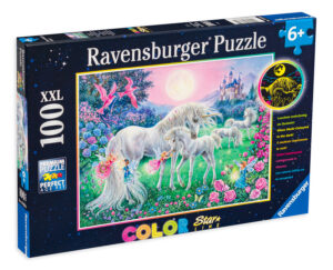 Светещ пъзел Ravensburger от 100 XXL части - Еднорози на лунна светлина