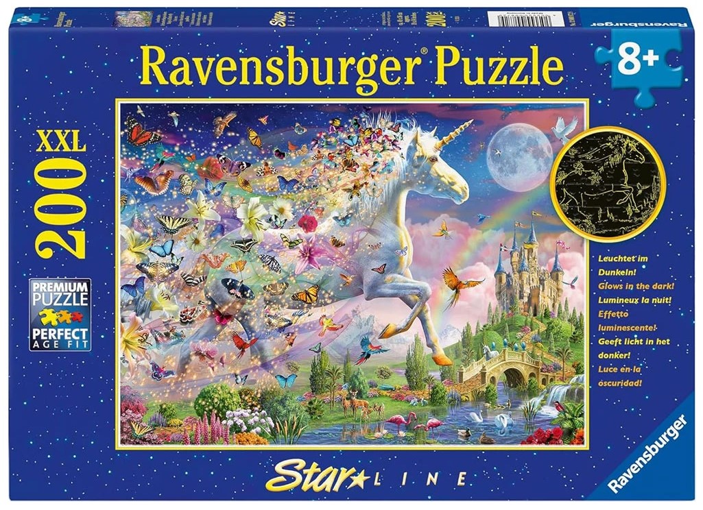 Светещ пъзел Ravensburger от 200 XXL части - Пеперуди и еднорог