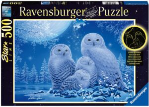 Светещ пъзел Ravensburger от 500 части - Сови на лунна светлина