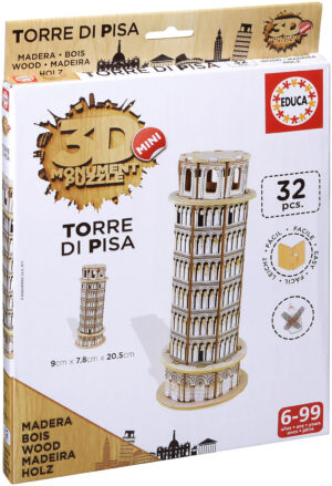 3D дървен мини пъзел Educa от 32 части - Наклонената кула в Пиза