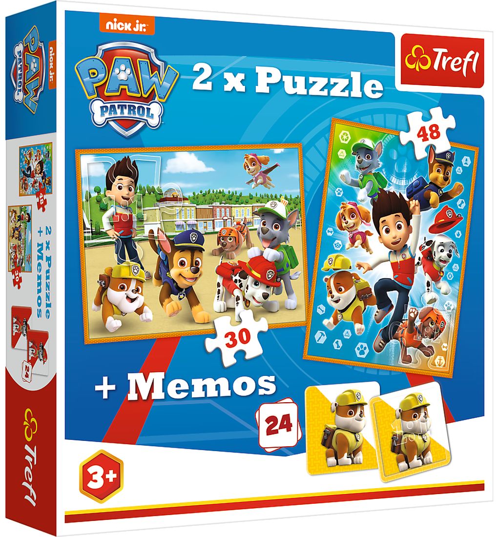 Комплект пъзел и мемо игра Trefl 2 в 1 - Пес Патрул, На помощ