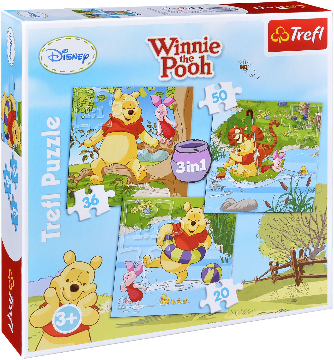 Пъзел Trefl 3 в 1 - Мечо Пух, Да играем