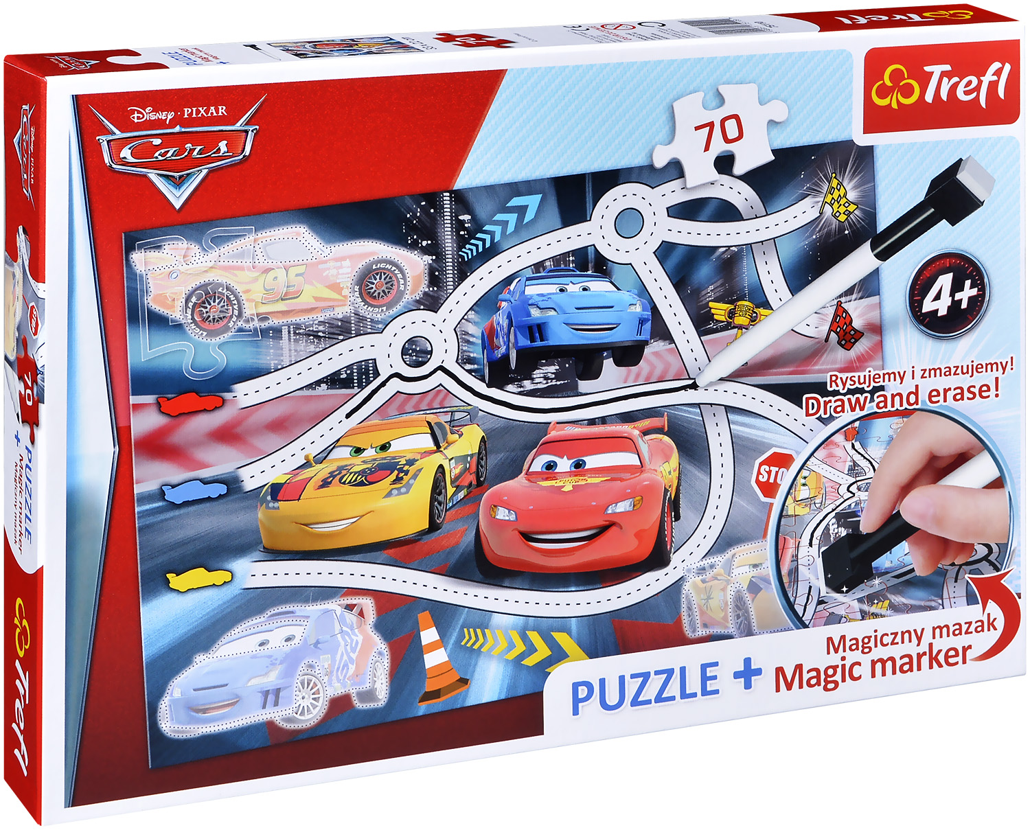 Комплект пъзел Trefl от 70 части с магически маркер - Вълнуващо състезание