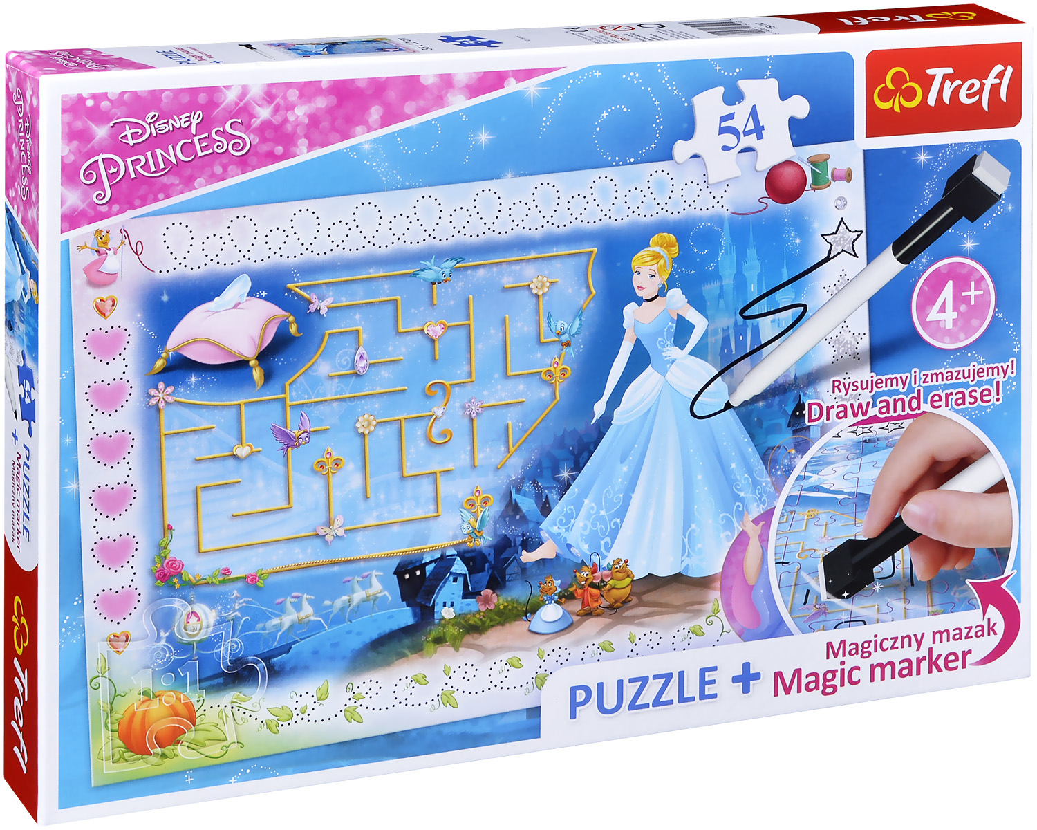 Комплект пъзел Trefl от 54 части с магически маркер - Пепеляшка