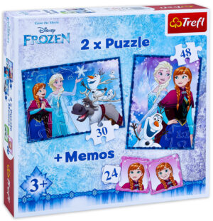 Комплект пъзел и мемо игра Trefl 2 в 1 - Замръзналото кралство, Анна и Елза
